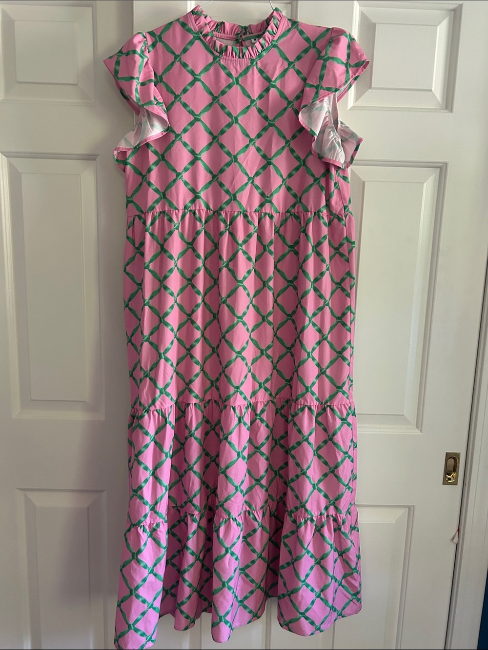 Pink & Green Printed Tiered Ruffle Dress